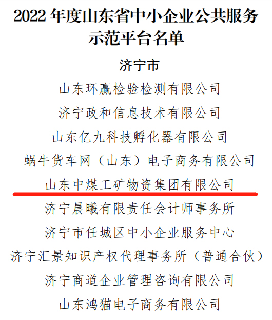 China Coal Group nommé plateforme de démonstration de services publics pour les PME de la province du Shandong